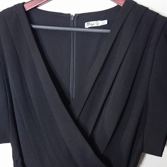 Eliza J Black Straight Leg Jumpsuit Wrap Front Black Size 4 Office Siren Look - Picture 3 of 9